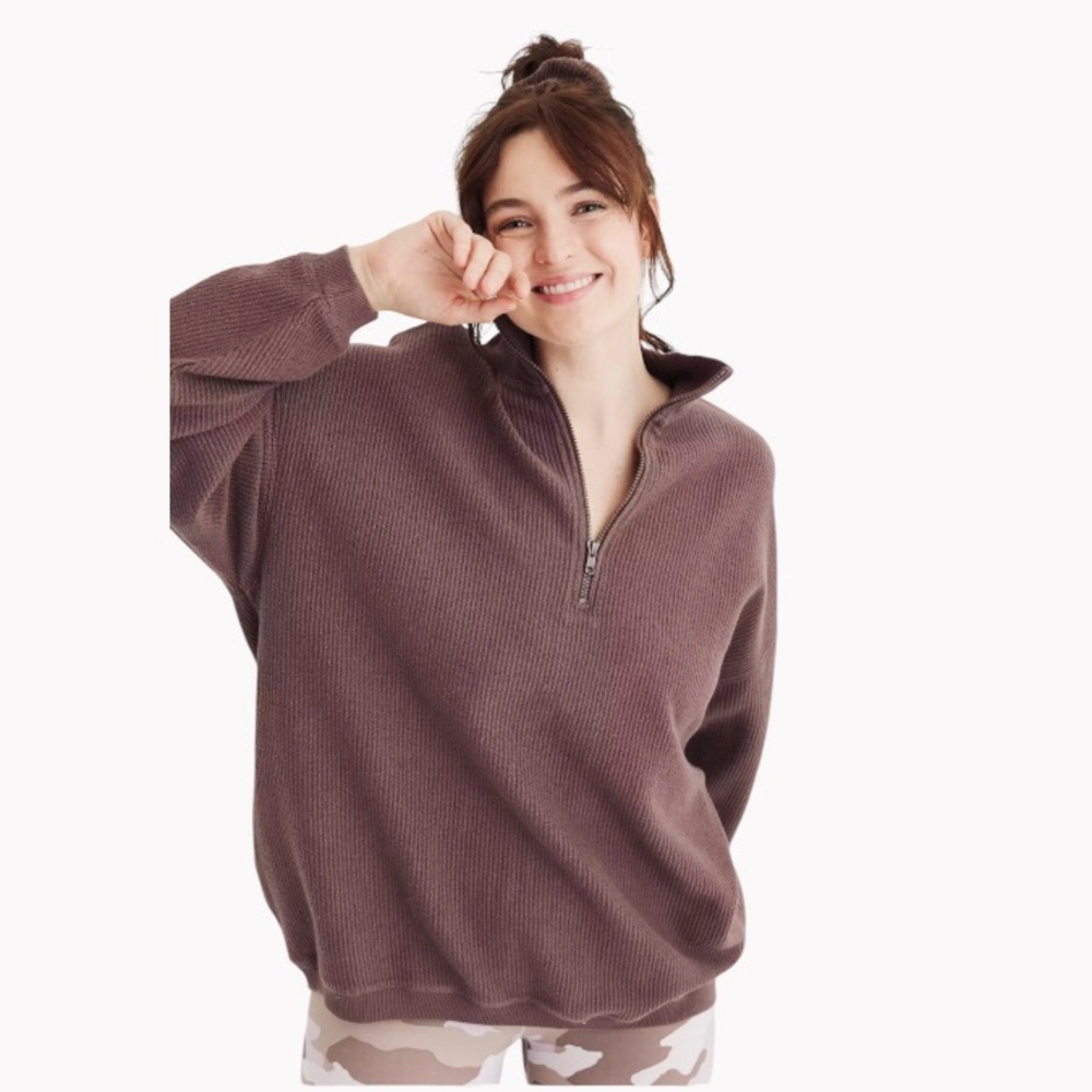 Aerie Brown Quarter-Zip Sweatshirt